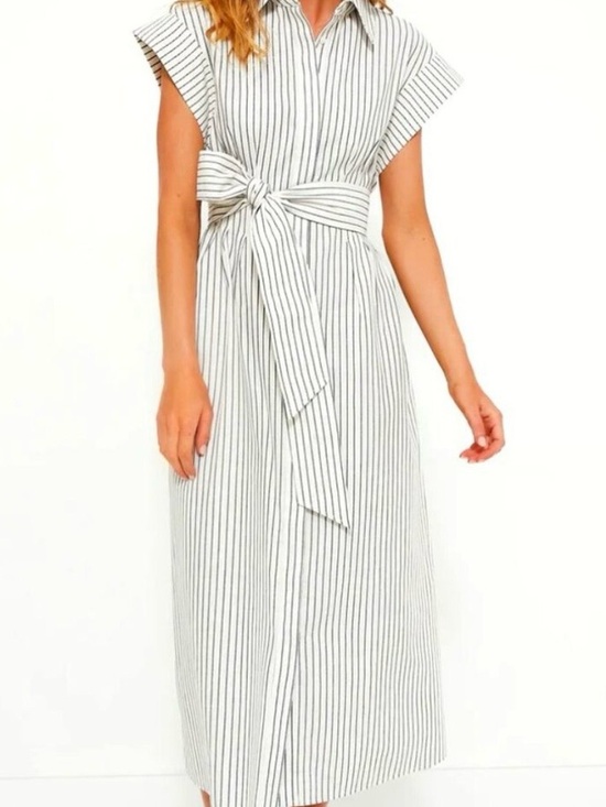 Tuckernuck Dresses & Skirts - Tuckernuck Linen Stripe Callie Dress Striped Tie-Waist Maxi Dress - White/Black